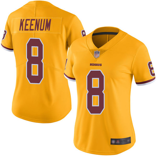 Washington Redskins Limited Gold Women Case Keenum Jersey NFL Football #8 Rush Vapor Untouchable